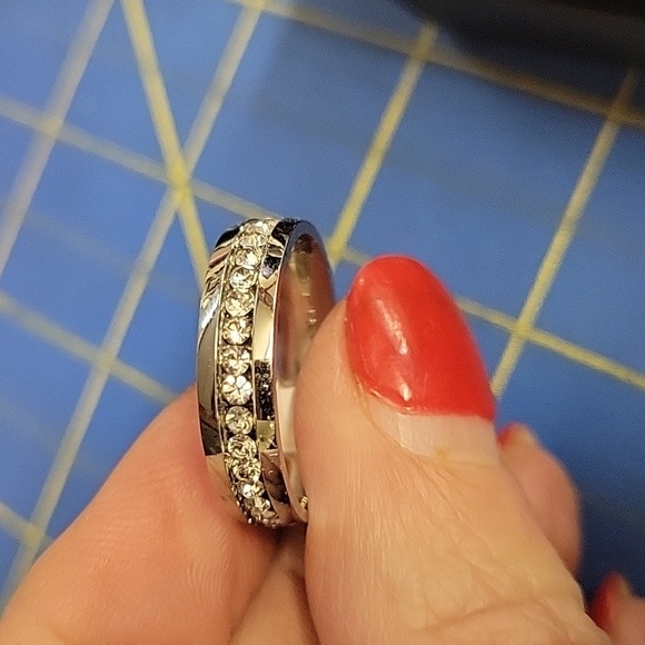 Rhinestone Faux Diamond Around Band Ring - Picture 1 of 3